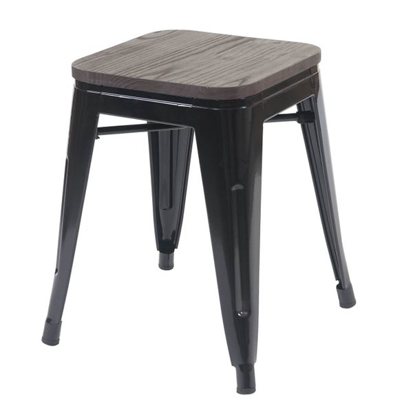 Hocker mit Holzplatte und Metallgestell