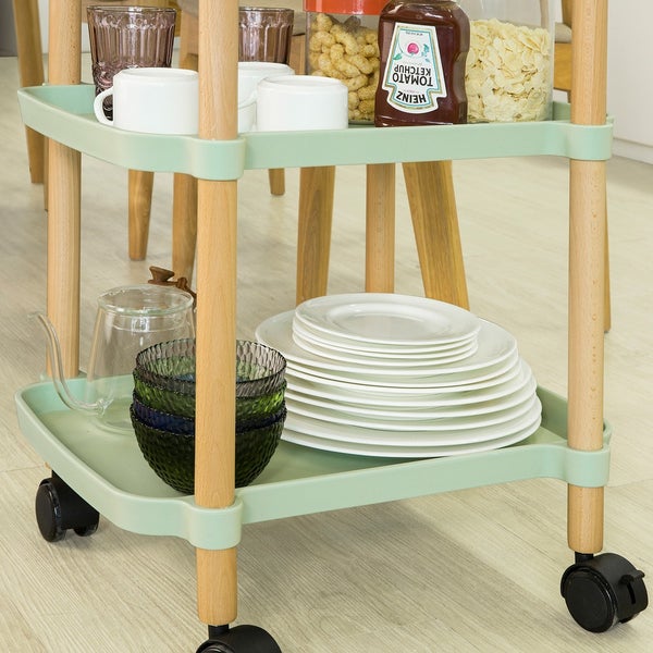 Servierwagen aus Kunststoff mit zwei Ablagen und Rollen