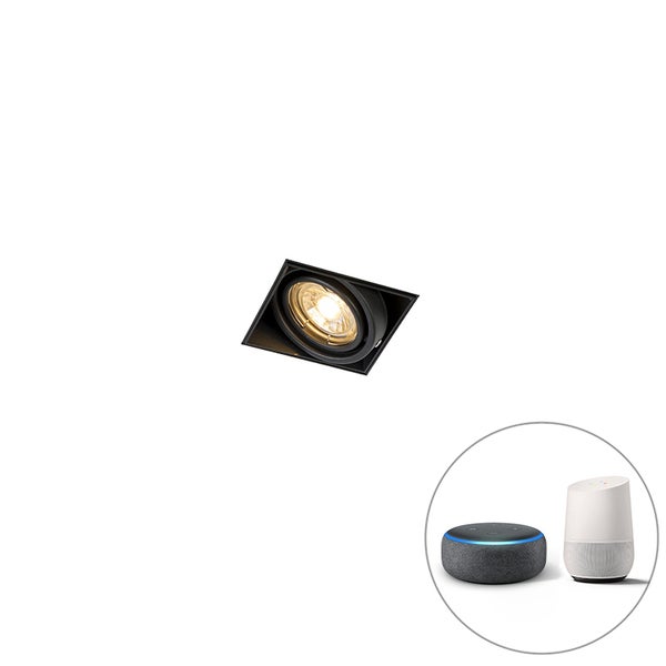 Schwarzer quadratischer Einbaustrahler, kompatibel mit Sprachsteuerung und Smart Home Systemen.