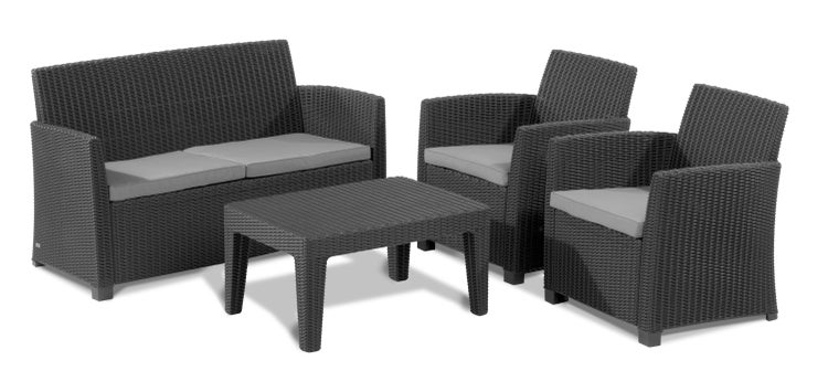 Gartenmöbelset mit Sofa, Sessel und Tisch