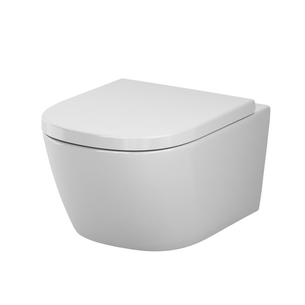 Wand-Tiefspül-WC aus Keramik mit passendem WC-Sitz, modern gestaltet für die Wandmontage.