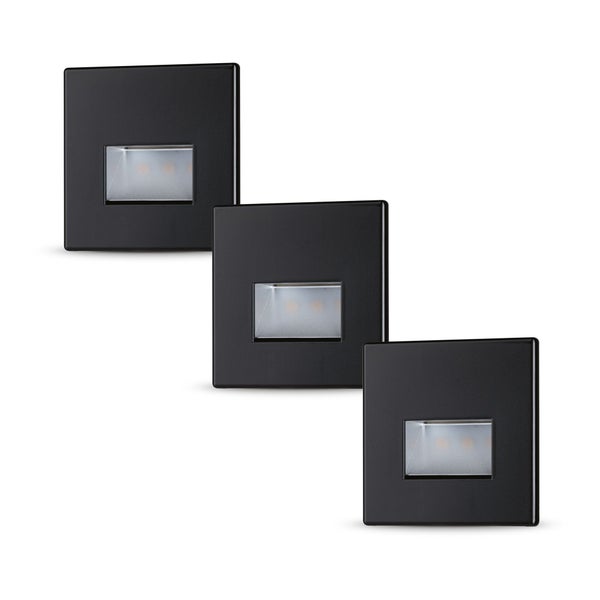 Set LED Wandeinbauleuchte Edge 3er-Set eckig 80x5mm 3x1,2W 3x50lm 230V 2700K Schwarz matt