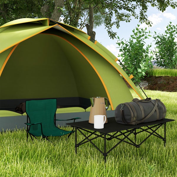 Outsunny Campingtisch Klapptisch mit Aufrollbare Tischplatte X-Rahmen Gartentisch aus Aluminium leicht 2 Personen Beistelltisch Falttisch für Garten Balkon Camping 95 x 55cm Schwarz