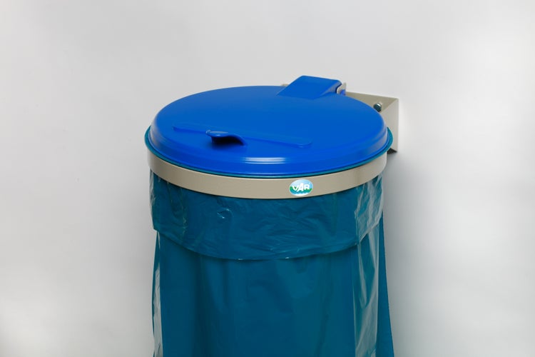 PROREGAL Robuster Abfallsammler Für Wertstoffsortierung 1 Fach Wandhalterung 120 Liter B x T 50 x 51 cm Stahl Grau Blau