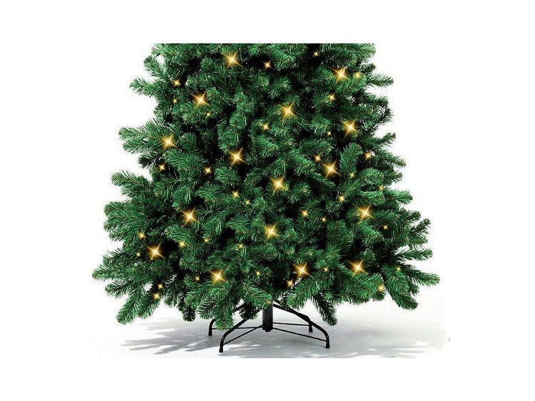 Künstlicher Weihnachtsbaum mit integrierter LED Beleuchtung auf einem Metallständer für eine weihnachtliche Dekoration.