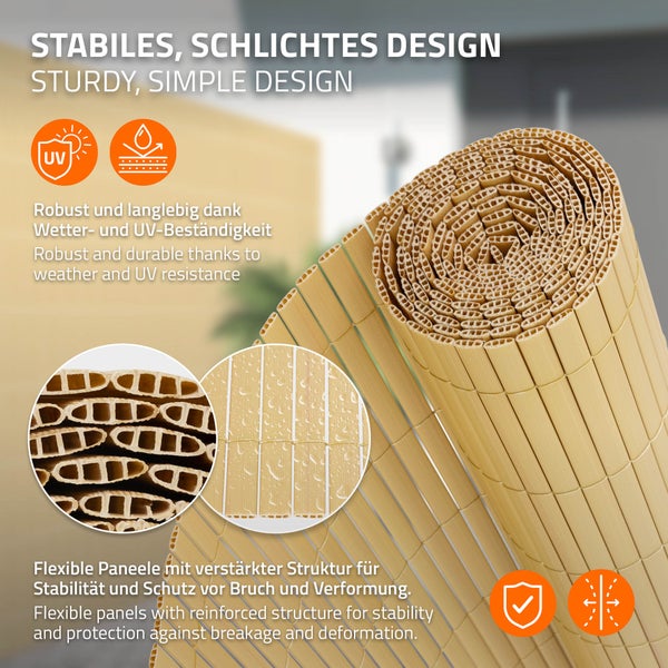 ECD Germany PVC Sichtschutzmatte 160x300 cm, Bambus, Sichtschutzzaun 3-Gewicht-Verstärkung, UV-beständig, Wasserdicht, Windschutz Balkonverkleidung Zaunblende Sichtschutz für Garten Balkon Terrasse