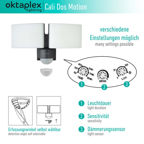 Oktaplex LED Außenstrahler mit Bewegungsmelder 3000K Warmweiß IP65 anthrazit 40W