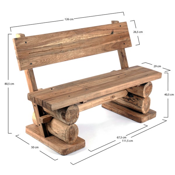 Sitzbank Anton 120cm, Teak Massivholz, mit Lehne naturfarben