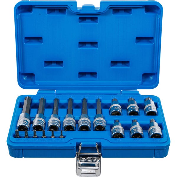 BGS Bit-Einsatz-Satz Antrieb Innenvierkant 6,3 mm (1/4) / 12,5 mm (1/2) T-Profil (für Torx) mit Bohrung 18tlg.  - 5174