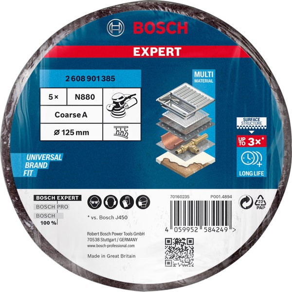 Bosch 5x Expert N880 Vliesscheibe für Exzenterschleifer 125 mm grob - 2608901385