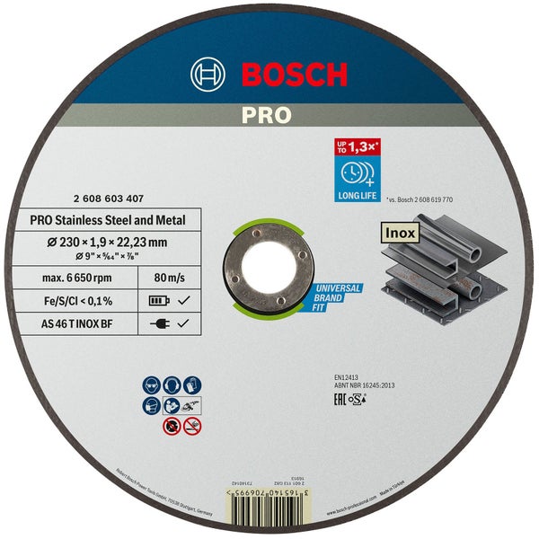 Bosch PRO Stainless Steel and Metal Trennscheibe 230 x 1,9 x 22,23 mm - 2608603407