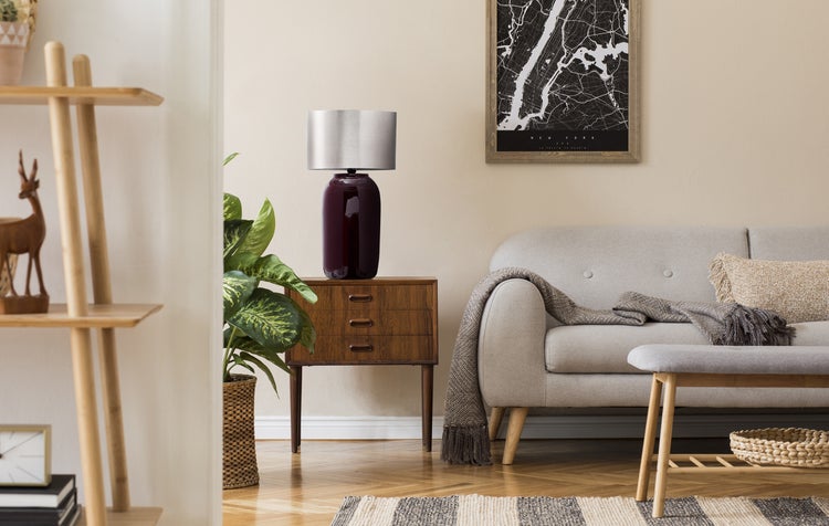Dekorative Tischlampe Lila Silber, Klassische Nachtischlampe 43 cm | Wohnzimmer Esszimmer Leuchte