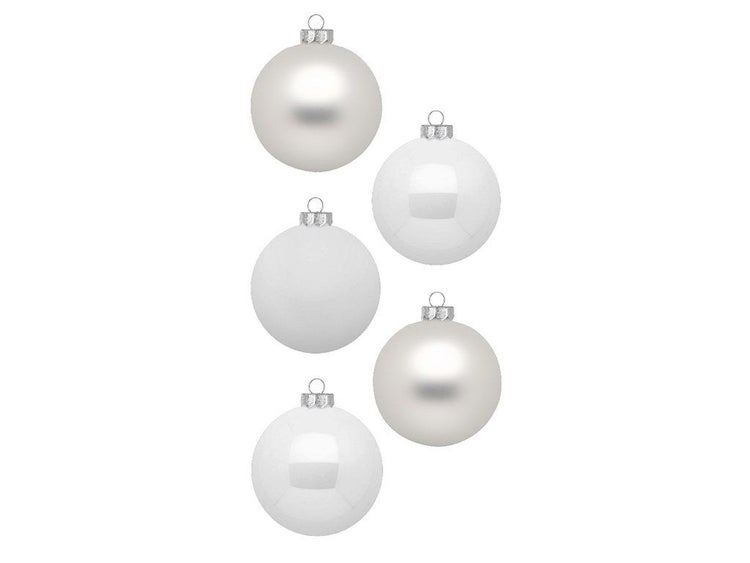 Set mit fünf glänzenden und matten Weihnachtsbaumkugeln für die Weihnachtsdekoration