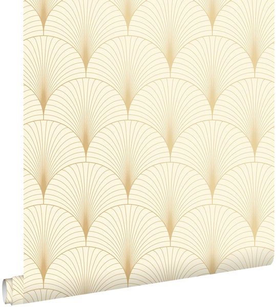 ESTAhome Tapete Art Decó Muster Beige und Gold - 0,53 x 10,05 m - 139458
