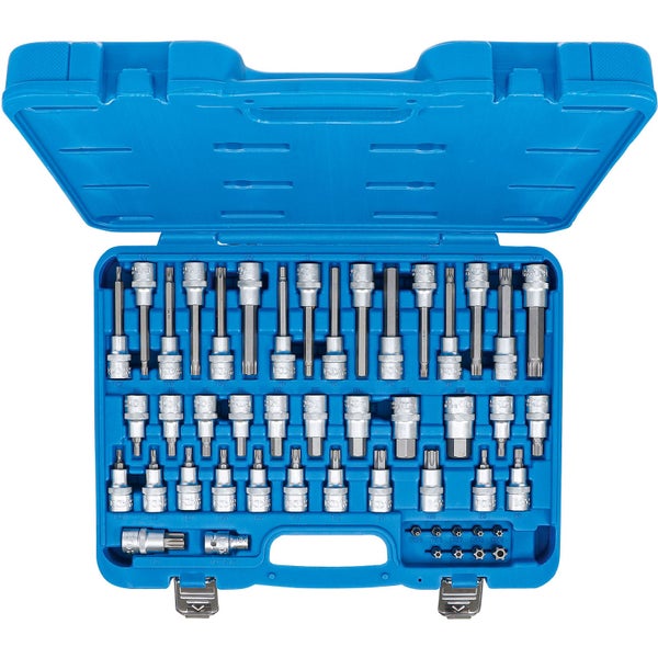 Steckschlüsselsatz mit verschiedenen Bits in blauem Koffer