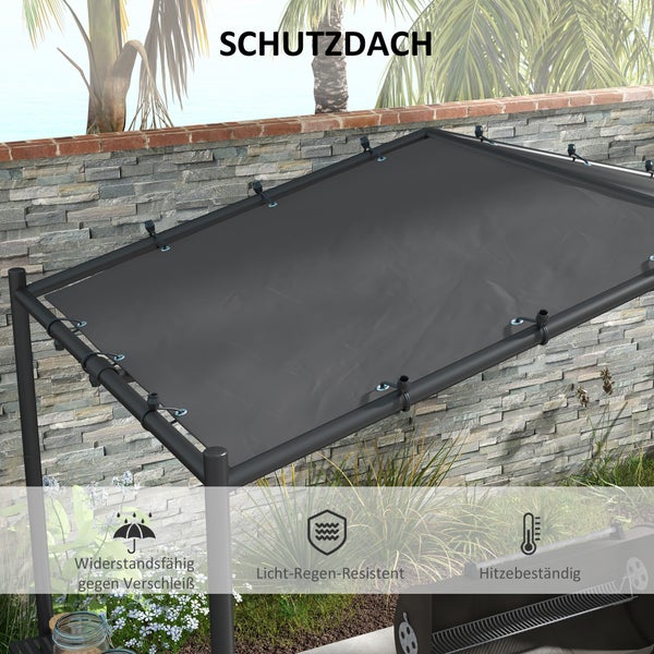 Outsunny Grillpavillon 277 x 149 x 230 cm wasserdicht flammhemmend Gartenpavillon mit Seitenregalen, Gartenlauben mit UV-Schutz, BBQ Pavillon aus Stahl, Gartenzelt Grillzelt für Party BBQ, Dunkelgrau