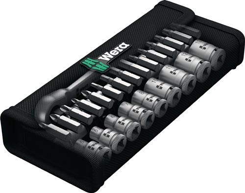 Wera Logo Werkzeugsatz mit Steckschlüsseln und Bits in schwarzer Tasche