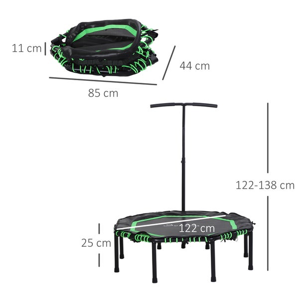 HOMCOM Fitness-Trampolin mit verstellbarem Griff, klappbar Trampolin für Kinder und Erwachsene, 122 x 122 x 122-138 cm, Stahl, Grün+Schwarz