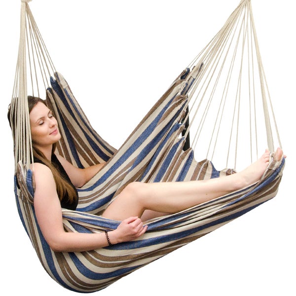 XXL Hängesessel Relaxsessel 185x130cm bis 150kg mit blau-braunen Streifen