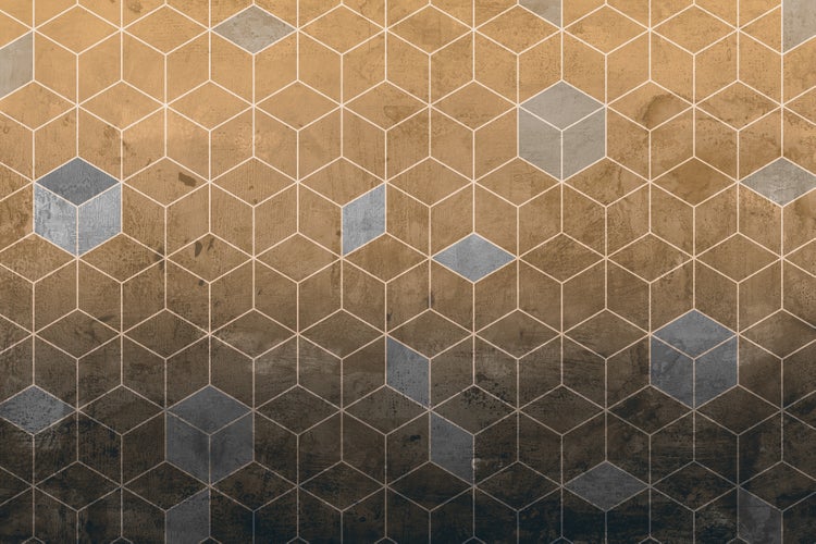 Tapete mit geometrischem Rautenmuster auf einer Oberfläche in Betonoptik.