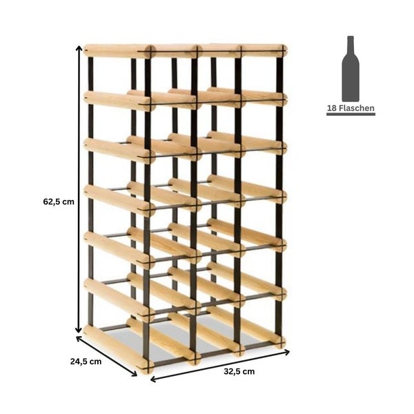 PROREGAL Modulares Weinregal Vinotega Mod Metal HxBxT 62,5 x 32,5 x 24,5 cm 3 x 6 Flaschen Massives Kiefernholz Natur
