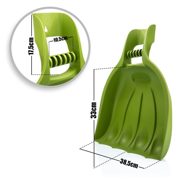 Gartenabfall-Laubschaufel aus Kunststoff mit Griff und Maßangaben