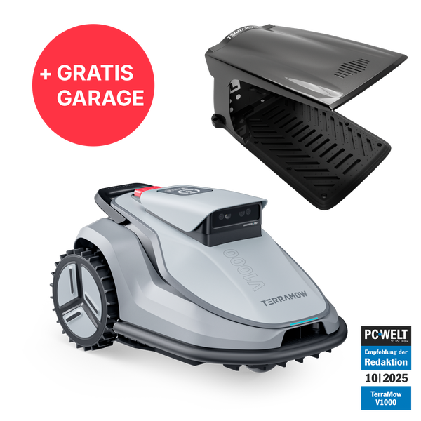 Mähroboter TerraMow V1000 inklusive kostenloser Garage und redaktioneller Empfehlung von PC Welt.