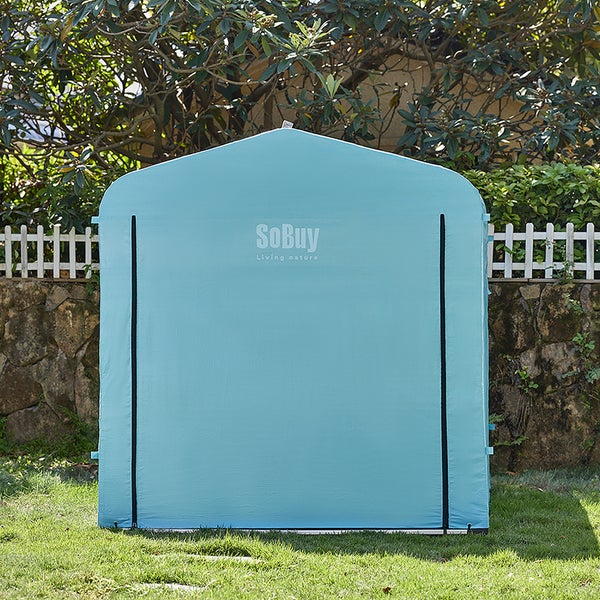 Gartenschrank mit SoBuy Logo auf Rasenfläche