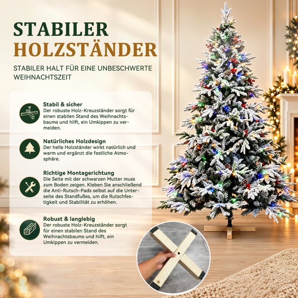 Stabiler Holz Christbaumständer in Kreuzform mit Anti Rutsch Pads für einen sicheren Stand des Weihnachtsbaums.