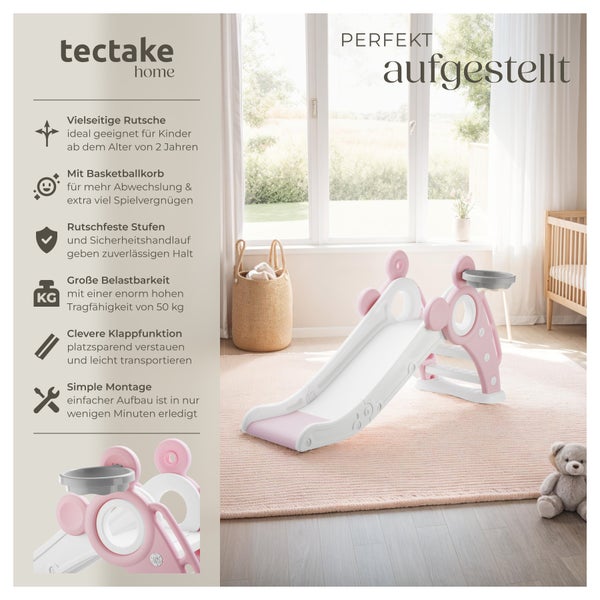 Kinderrutsche tectake Joy Belastbarkeit 50 kg, 128 x 66,5 x 67,5 cm ab 2 Jahren pink