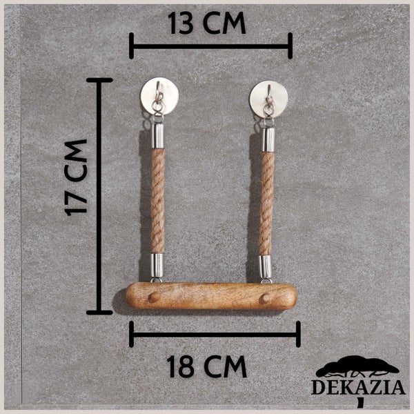 DEKAZIA® Toilettenpapierhalter Seil | Mango Holz | Klopapierhalter für WC/Badezimmer | 100%-fest durch Bohren oder Kleben | Vintage Dekoration | Jute Klorollenhalter | WC Rollenhalter