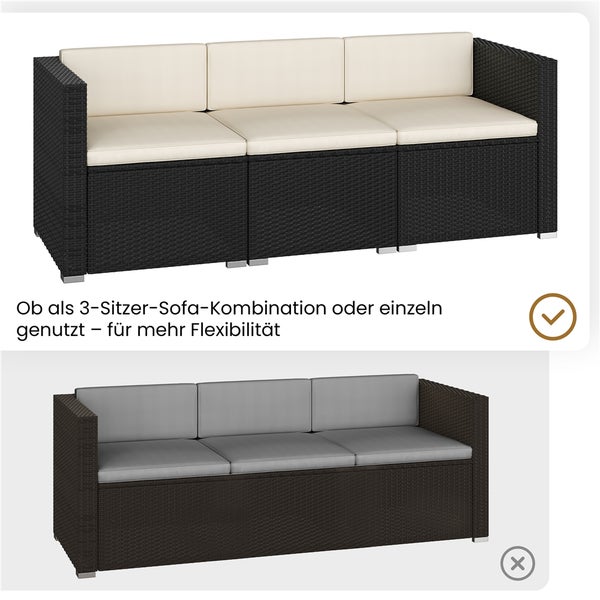 Gartensofa aus Polyrattan mit drei Sitzen und Polster
