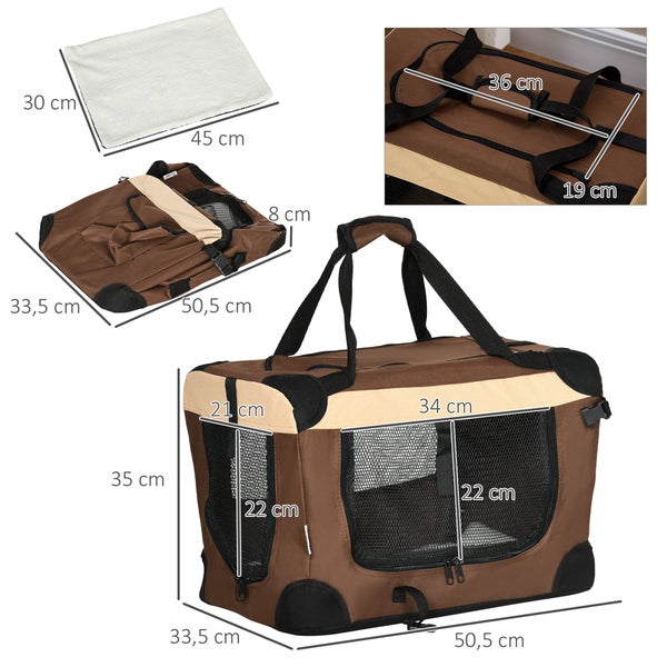 PawHut Hundetasche, 50,5L x 33,5B x 35Hcm, Stahl, Oxfordstoff, Braun