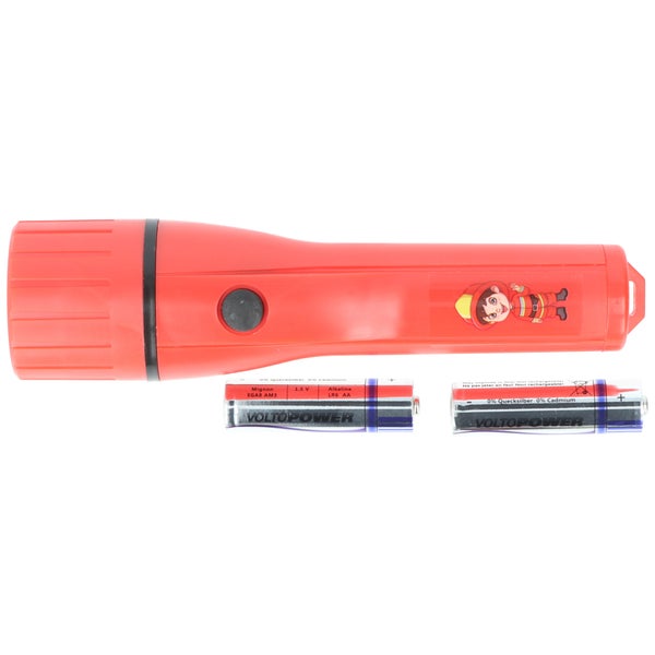 LED Kindertaschenlampe im tollen Feuerwehrmann Design, einfach zu bedienen, nur 135 Gramm schwer, Lieferung erfolgt mit 2x AA Batterien