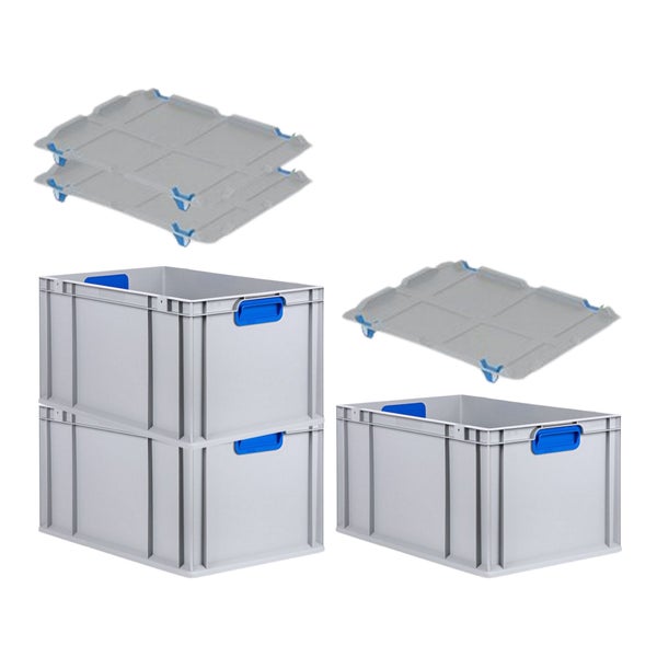 PROREGAL Spar Set 3x Eurobox Nextgen Color Mit Auflagedeckel & Schiebeschnappverschlüsse HxBxT 32 x 40 x 60 cm Griffe Blau Verstärkter Boden