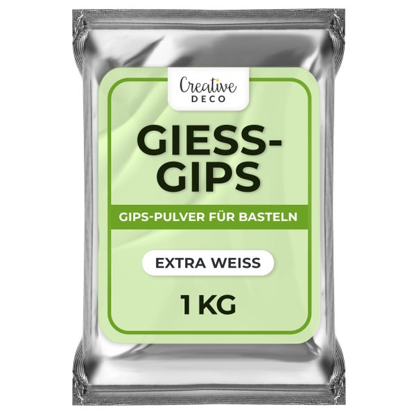 Creative Deco Gießgips, Gipspulver zum Basteln, extra weiß, 1 Kilogramm.
