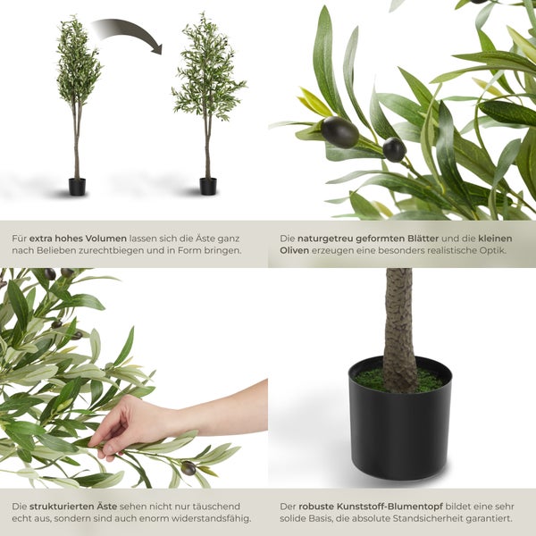 Künstlicher Olivenbaum tectake Oleand stabiler Kunststoff-Blumentopf verschiedene Größen grün