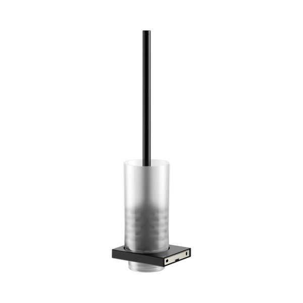 KEUCO Edition 11 Black Selection Toilettenbürstengarnitur mit Gehäuse aus Echtristallglas, Wandmodell, schwarz-matt