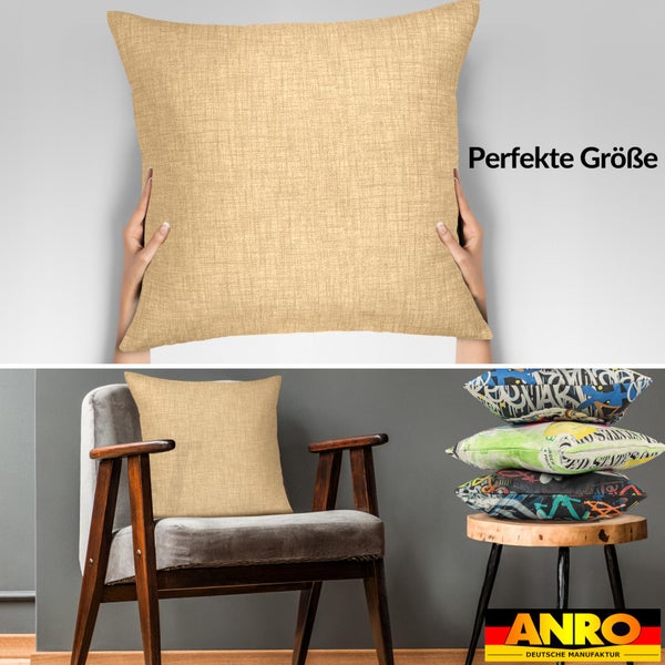 Kissenhülle Beige 60x60cm mit Füllung Leinenoptik