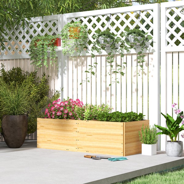 Outsunny Hochbeet aus Holz, Pflanzbeet Frühbeet mit 3 Pflanzzonen, Gartenbeet Blumenkasten, Pflanzkasten 140 x 60 x 40cm Gemüsebeet für Garten Balkon Terrasse, Pflanzkübel für Blumen, Pflanzen, Obst