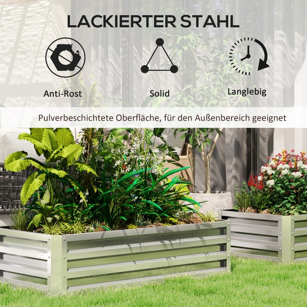 Outsunny Hochbeet Stahl, Pflanzkasten, Rostfrei Blumenkasten, Gemüsebeet mit Offenem Boden, Kräuterbeet für Garten, Balkon, Silber, 120 x 60 x 30,5 cm