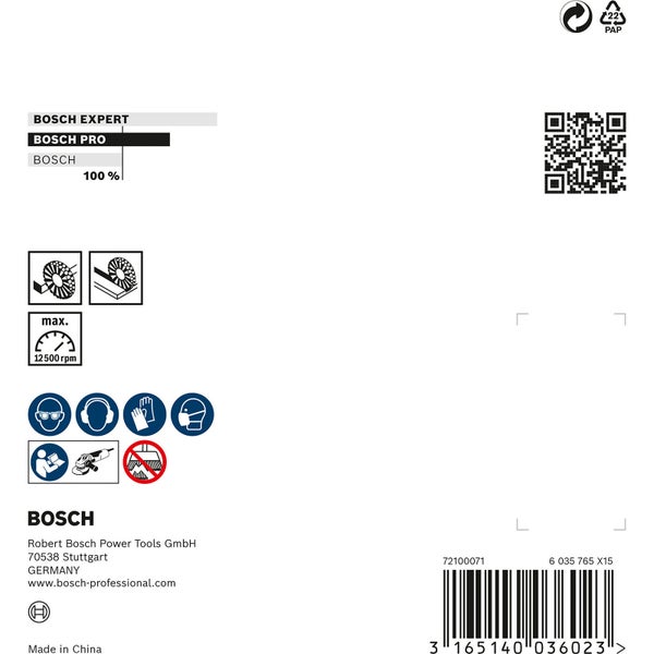 Bosch Expert, Bosch Pro, Bosch Logo, Papierverpackungssymbol, QR Code, Schutzsymbole