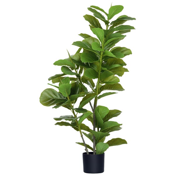 Künstliche Geigenfeige Ficus Lyrata im schwarzen Topf mit großen grünen Blättern.