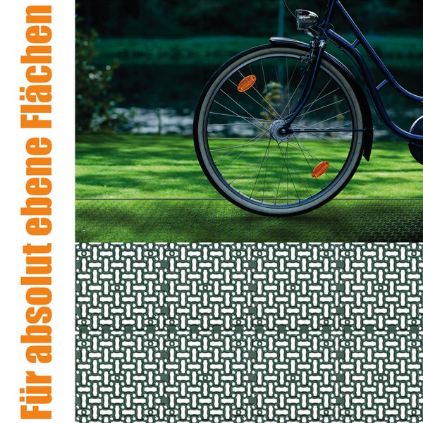 Bodenbefestigung mit Fahrrad auf Rasenfläche