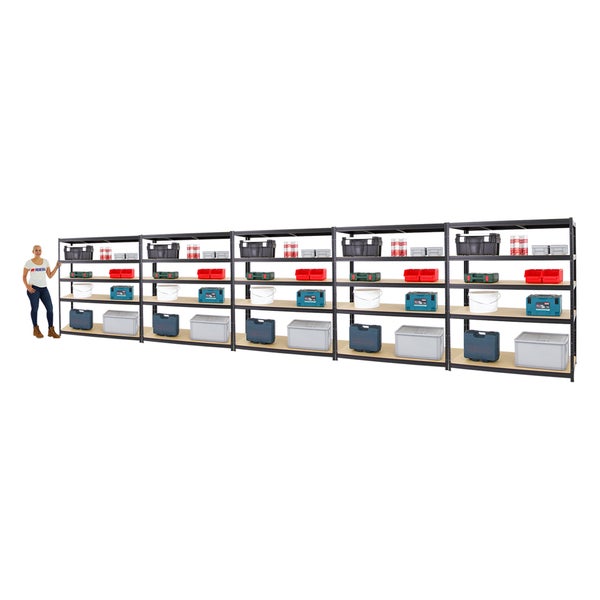 PROREGAL Mega Deal 5x Schwerlastregal Giant Elephant HxBxT 180 x 150 x 60 cm Fachlast 200 kg Schwarz
