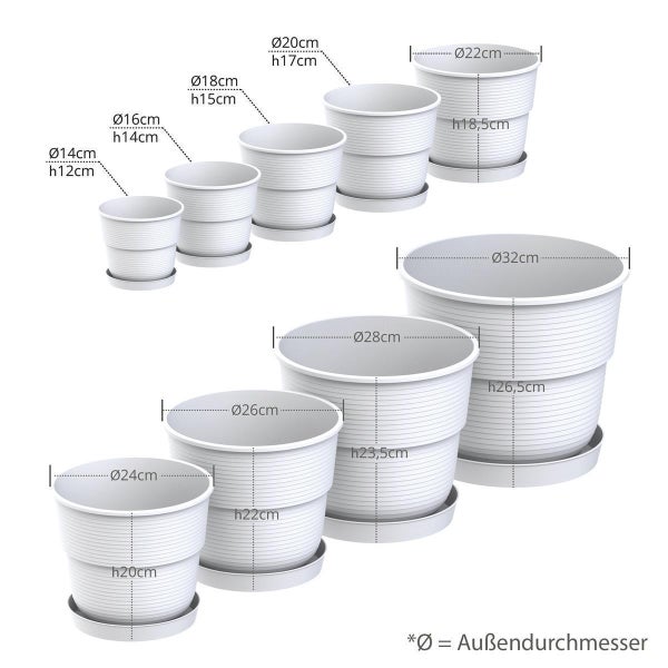 Plastard Blumentopf 3er Set mit Untersetzer Weiß 14 x 11.5 cm Pflanzkübel für Innen und Außen