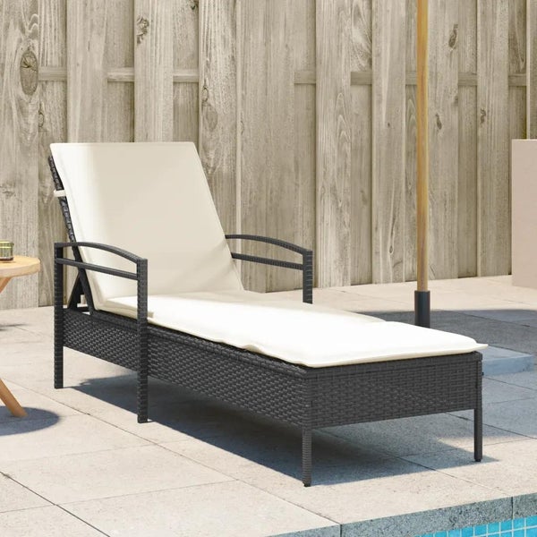 Sonnenliege mit Auflage Schwarz 63x200x81 cm Poly Rattan