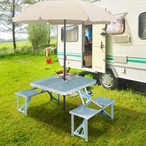 Outsunny Alu Campingtisch, Picknicktisch, mit 4 Sitzen, klappbar, 136 x 85,5 x 66cm, Alu + MDF, Silber