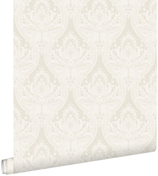 ESTAhome Tapete Barockmuster Grau und Sandbraun - 53 cm x 10.05 m - 127603