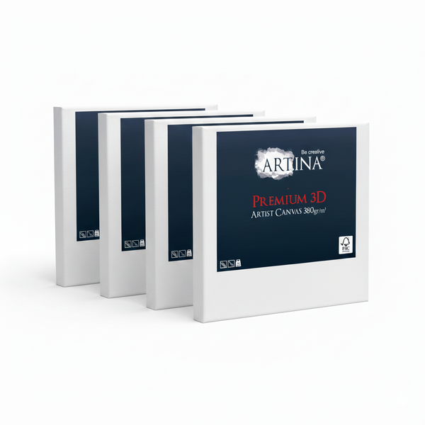 Vier Artina Premium 3D Künstlerleinwände mit 380 Gramm pro Quadratmeter Grammatur und FSC Zertifizierung